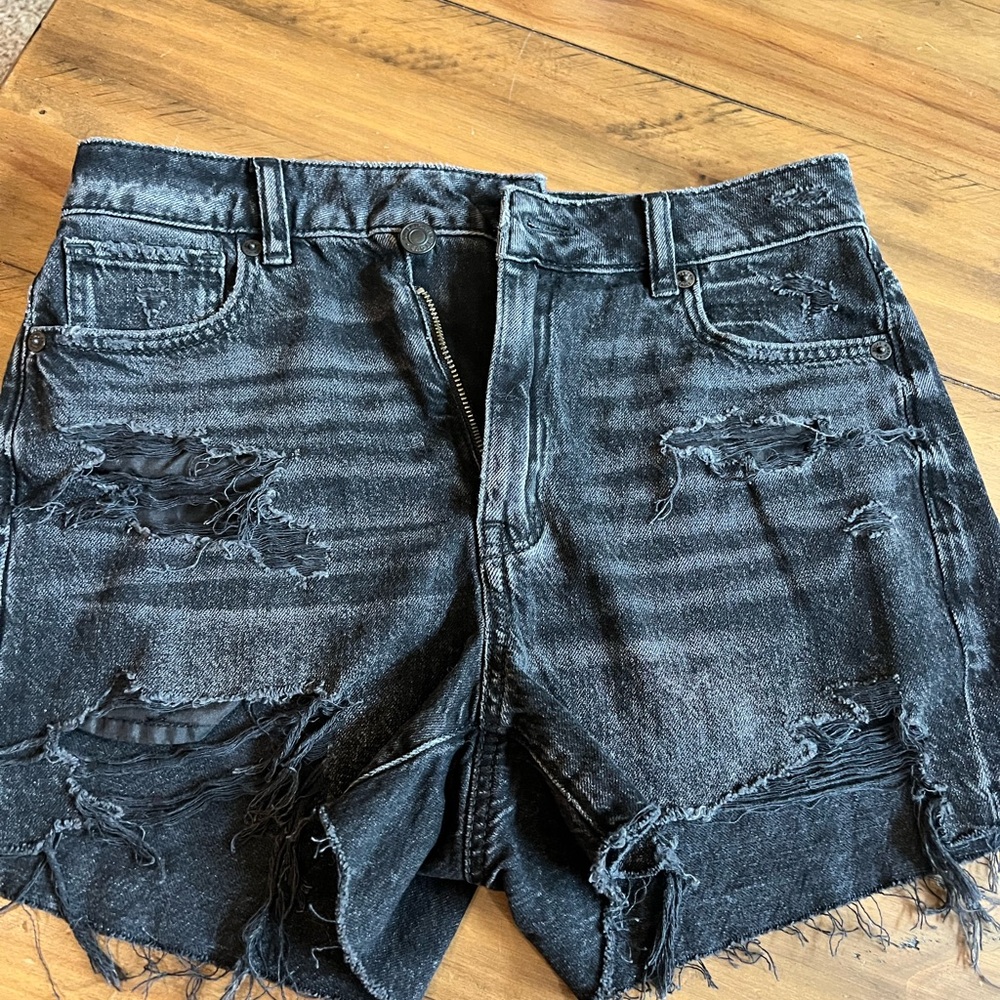 Distressed Black Denim Shorts